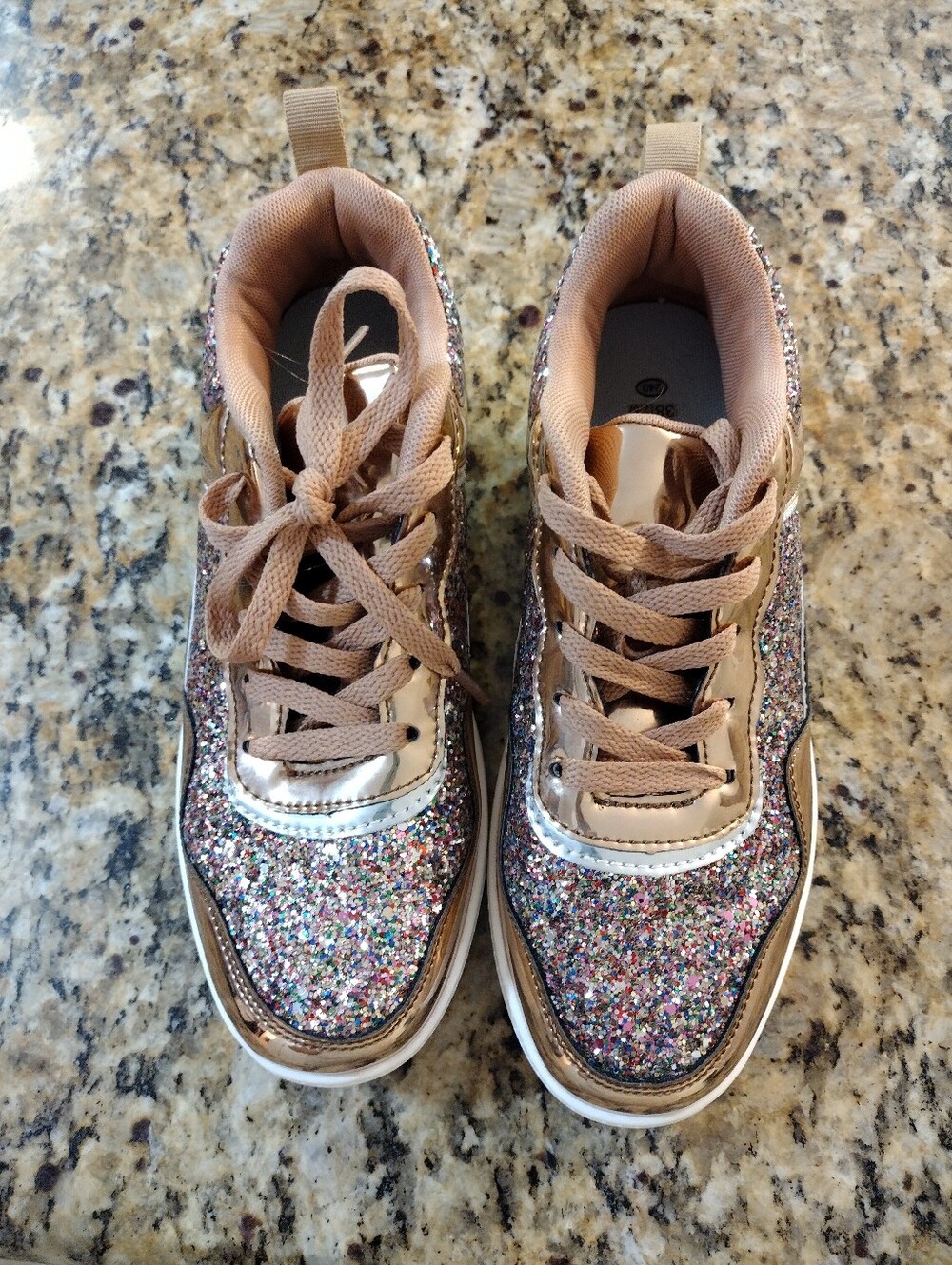 Glitter High-Top Sneakers in Rose Gold